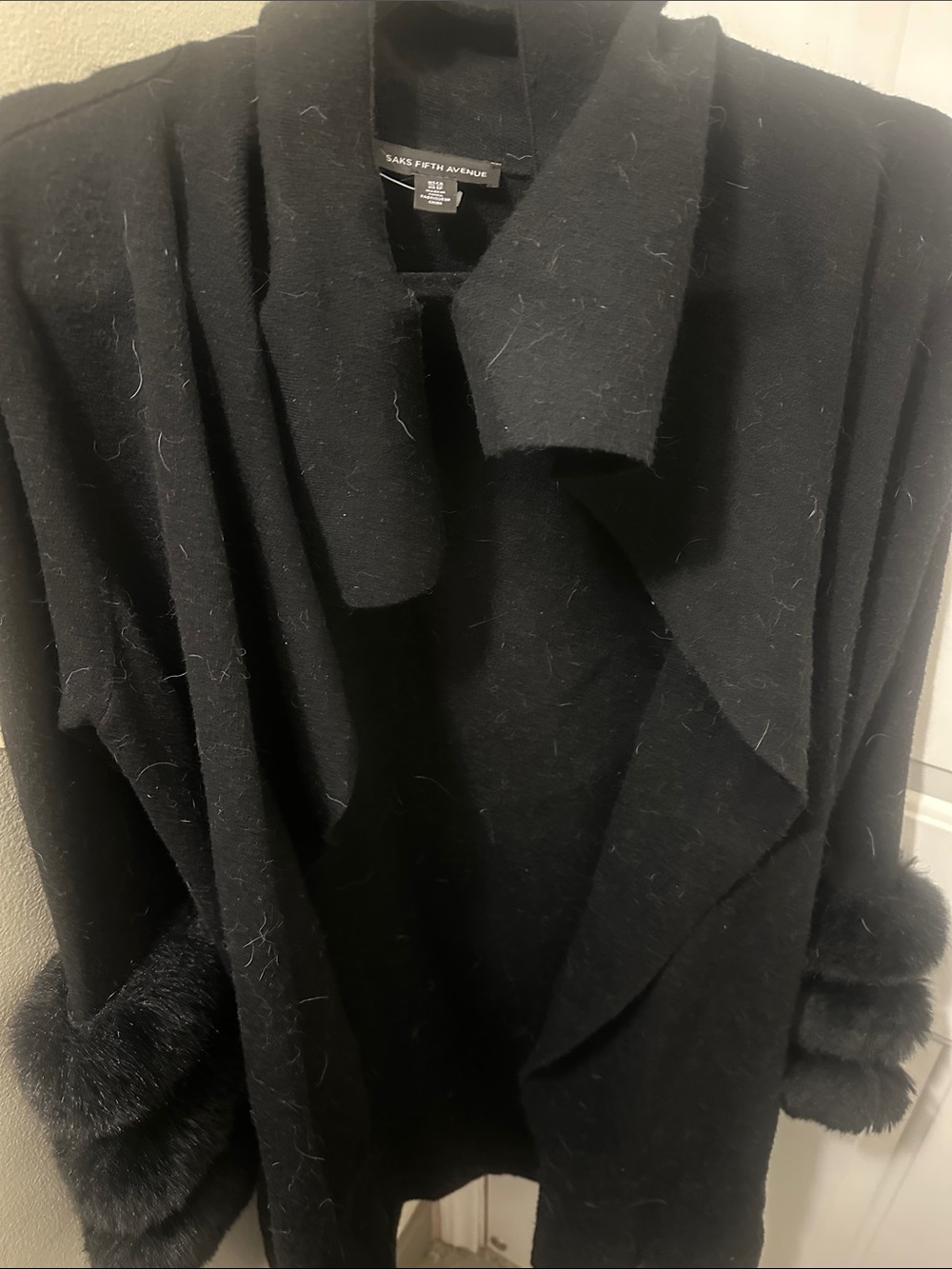 Saks Fifth Ave sweater coat with faux fur
